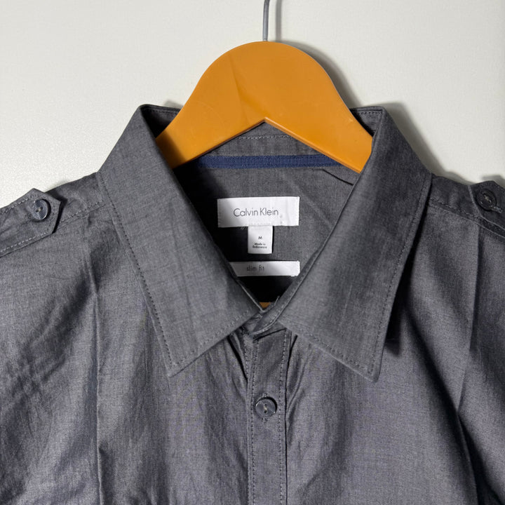 CALVIN KLEIN SLIM FIT DOUBLE POCKETS COTTON SHIRT GREY COLOUR