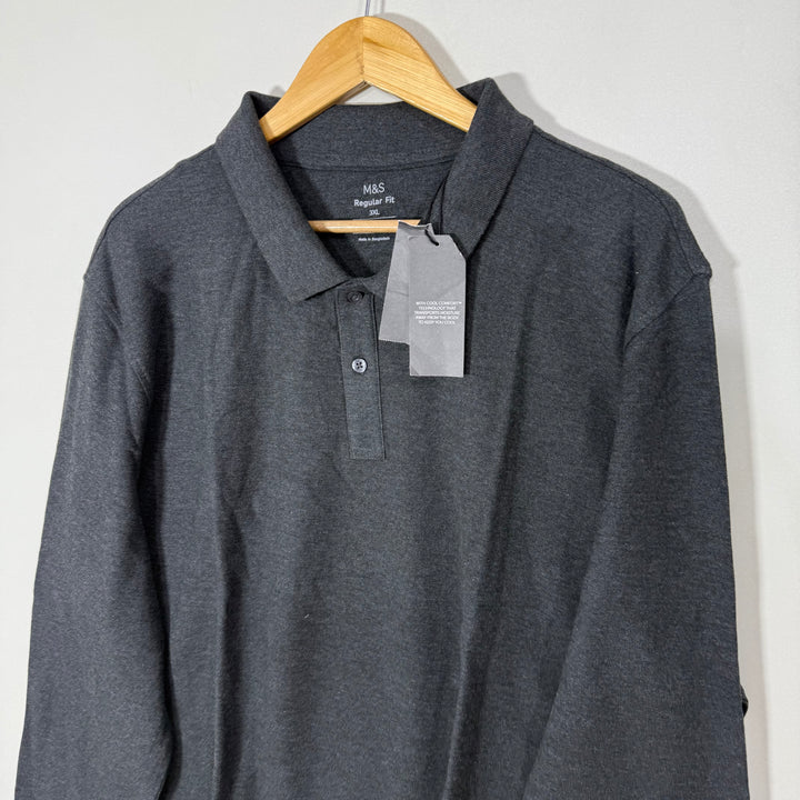 MARKS & SPENCER REGULAR FIT PURE COTTON LONG SLEEVES COTTON POLO TSHIRT BRAND NEW GREY COLOUR