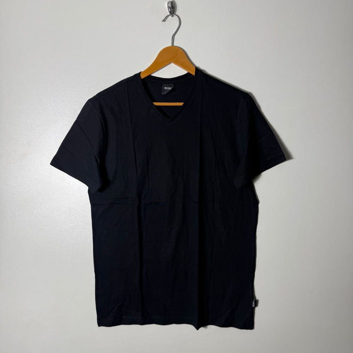 HUGO BOSS V NECK COTTON TSHIRT BLACK COLOUR