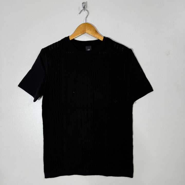RIVER ISLAND HALF SLEEVES KNITED COTTON SWEATER BLACK COLOUR