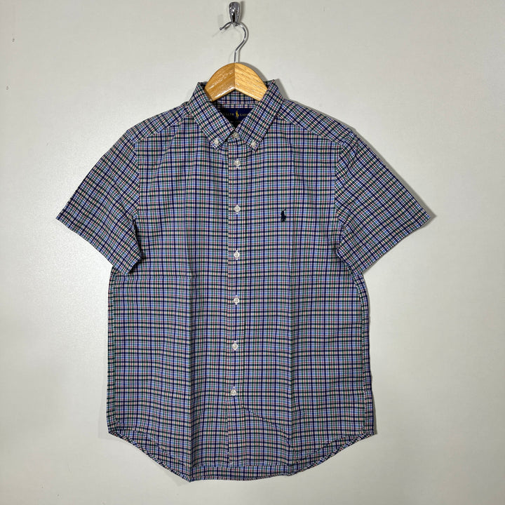 RALPH LAUREN POLO BUTTON DOWN CHECKERED HALF SLEEVES COTTON SHIRT