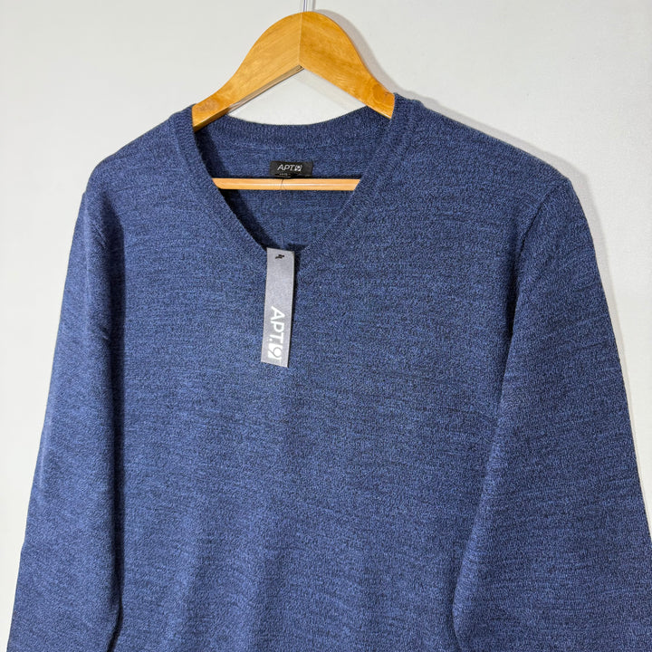 APT.9 V NECK MERINO WOOL SWEATER BRAND NEW BLUE COLOUR