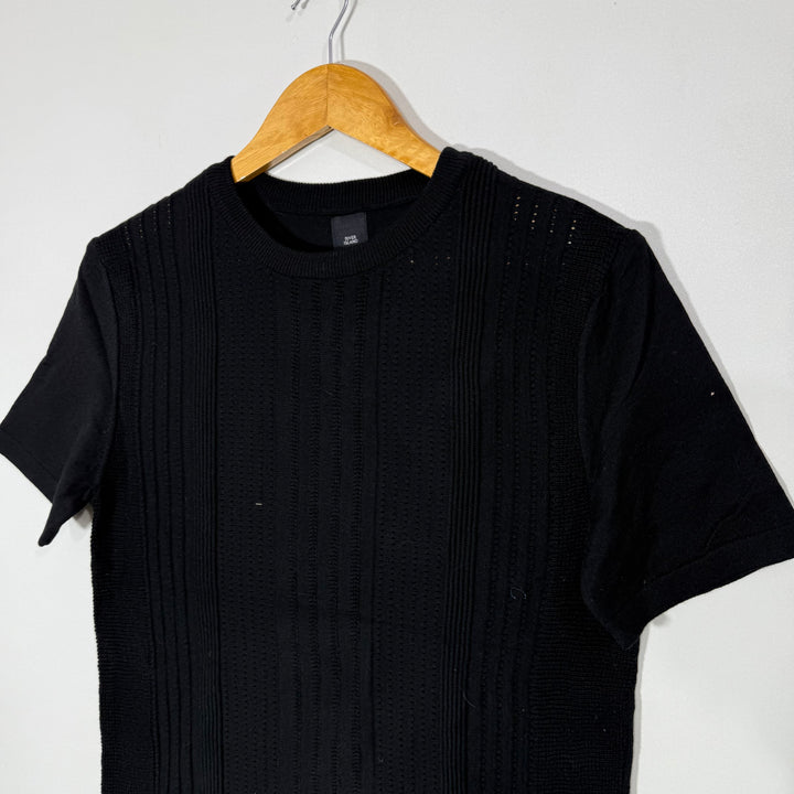 RIVER ISLAND HALF SLEEVES KNITED COTTON SWEATER BLACK COLOUR