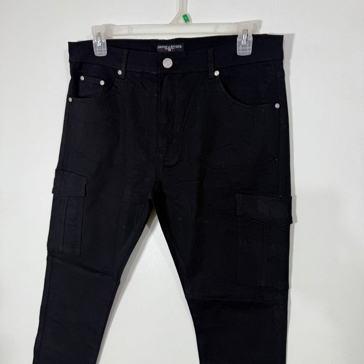 DENIM & RIVERTS SKINNY FIT CARGO PANT WITH STRETCH BLACK COLOUR