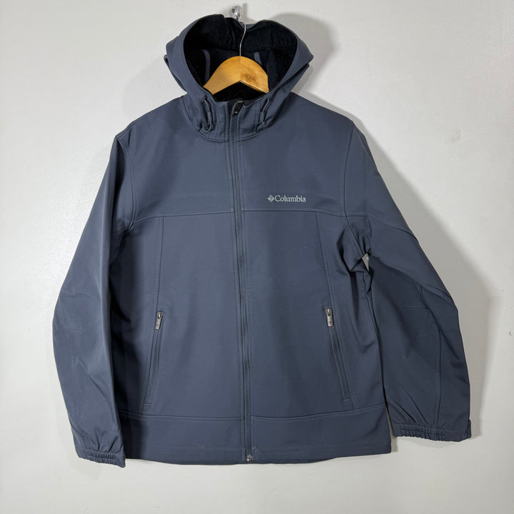COLUMBIA SOFT SHELL WINDBREAKER JACKET INNER FLEECE WITH HOOD GREY COLOUR