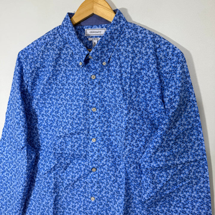 CROWN & IVY BUTTON DOWN CASUAL COTTON SHIRT WITH STRETCH