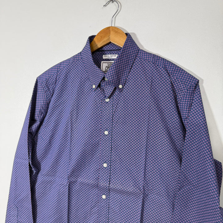 JOS A BANK SLIM FIT NON IRON  BUTTON DOWN PRINTED CASUAL COTTON SHIRT WITH STRETCH