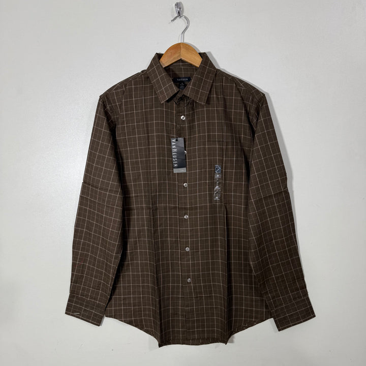 VAN HEUSEN PREMIUM NO IRON COTTON CHECKERED SEMI FORMAL SHIRT BRAND NEW