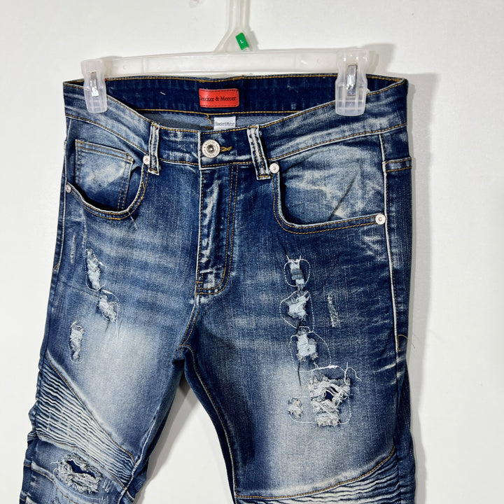 BLEECKER & MERCER STRAIGHT FIT RIPPED JEANS