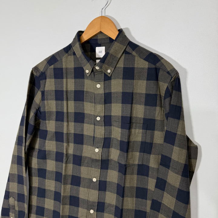H&M BUTTON DOWN CASUAL CHECKERED OXFORD COTTON SHIRT BRAND NEW