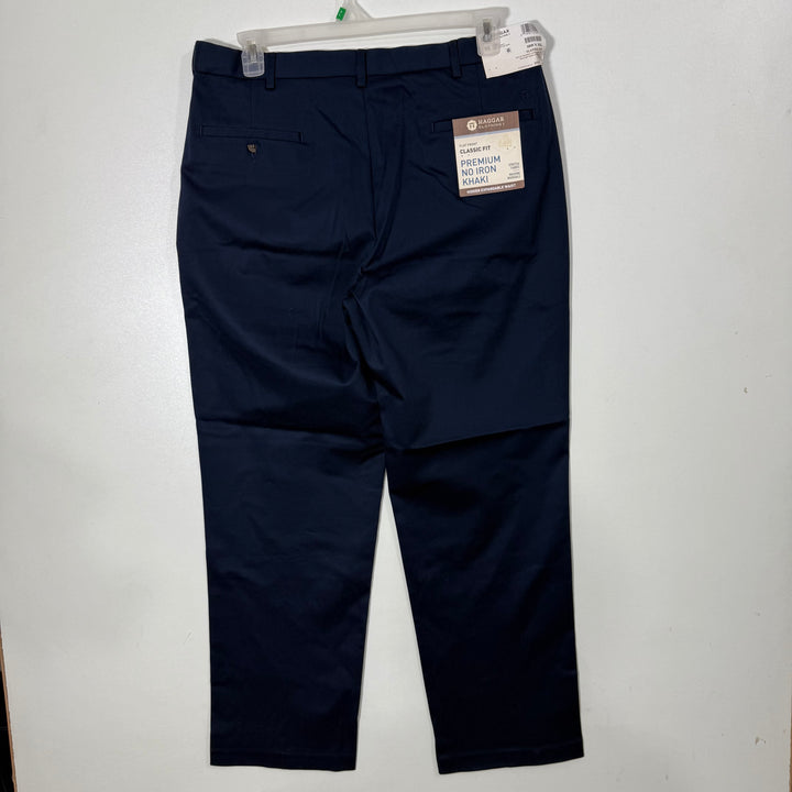 HAGGAR CLASSIC FIT FLAT FRONT PREMIUM NO IRON KHAKI HIDDEN EXPANDABLE WAISTBAND COTTON CHINO PANT BRAND NEW WITH STRETCH