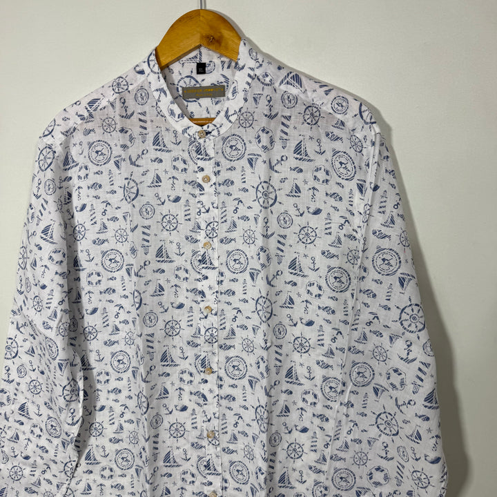 SEEKER GROOVE BEN COLLAR PRINTED MADE IN ITALY LINEN SHIRT