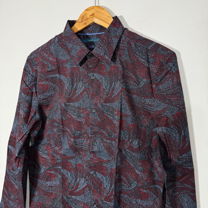 PERRY ELLIS SLIM FIT PRINTED CASUAL COTTON SHIRT WITH STRETCH