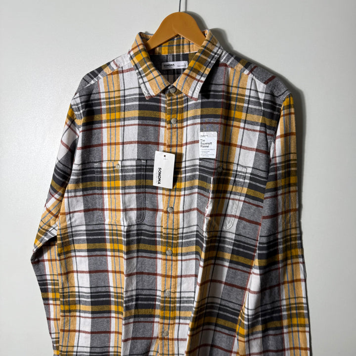 SONOMA DOUBLE POCKETS FLANNEL COTTON CHECKERED SHIRT BRAND NEW