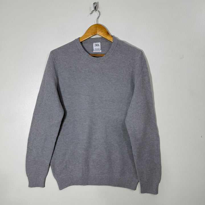 ZARA KNITWEAR COTTON SWEATER GREY COLOUR