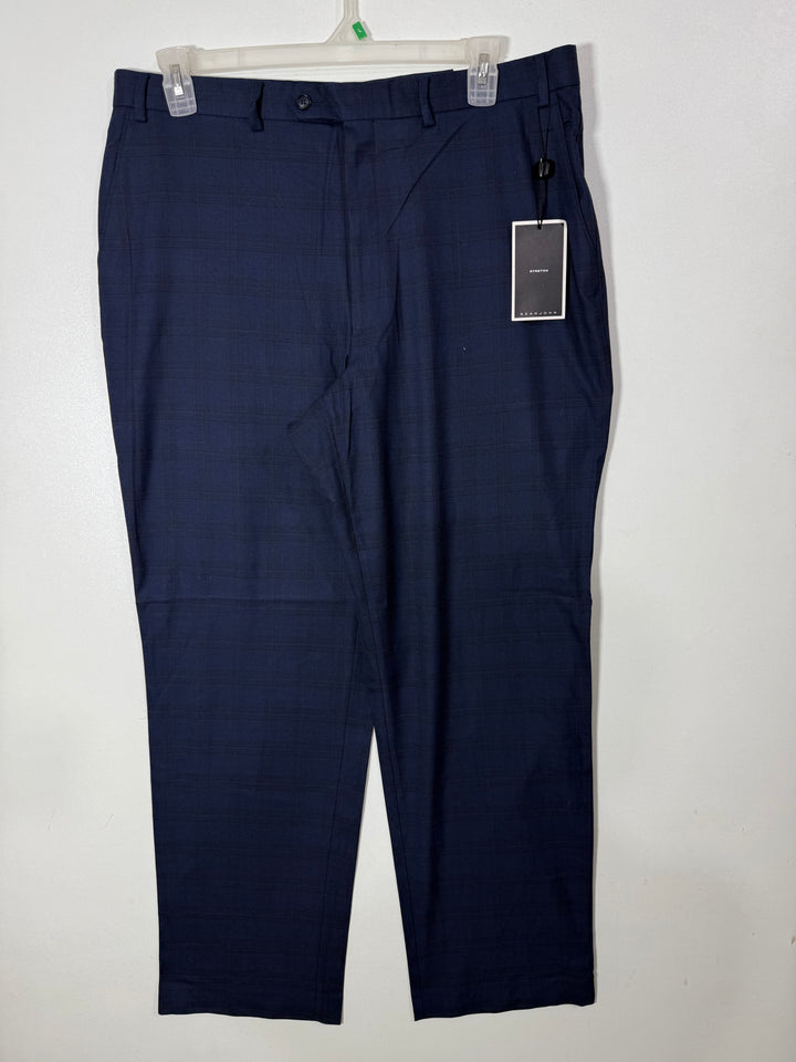 SEANJHON STRAIGHT FIT FLAT FRONT CHECKERED DRESS PANT BRAND NEW BLUE COLOUR
