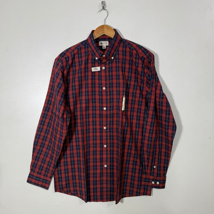 HAGGAR BUTTON DOWN CHECKERED CASUAL COTTON SHIRT BRAND NEW