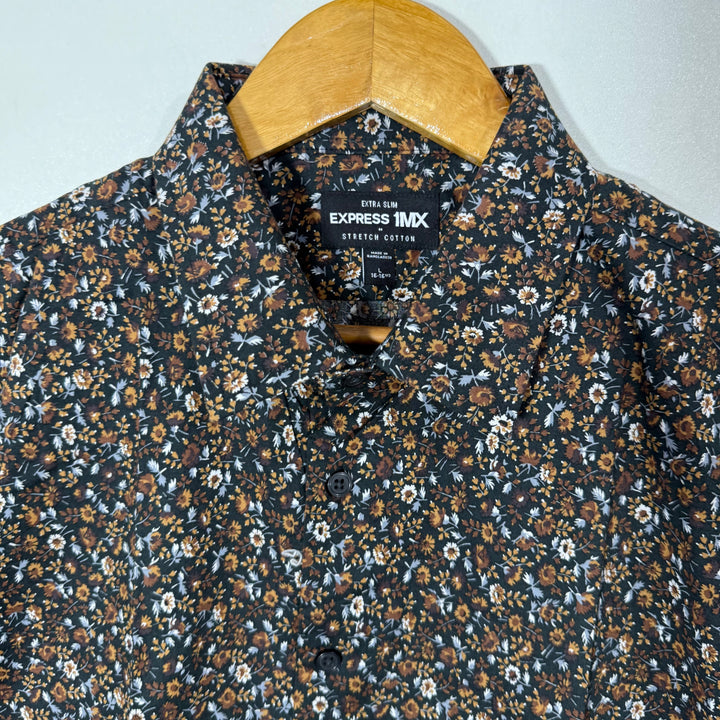 EXPRSS SLIM FIT PRINTED CASUAL COTTON SHIRT WITH STRETCH