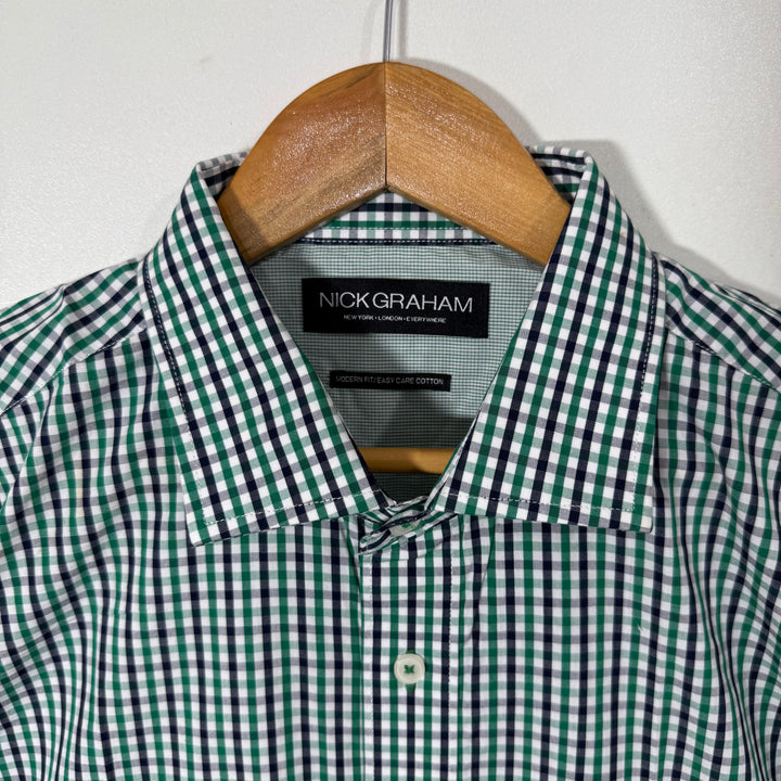 NICK GRAHAM MODERN FIT EASY CARE COTTON CHECKERED  SHIRT