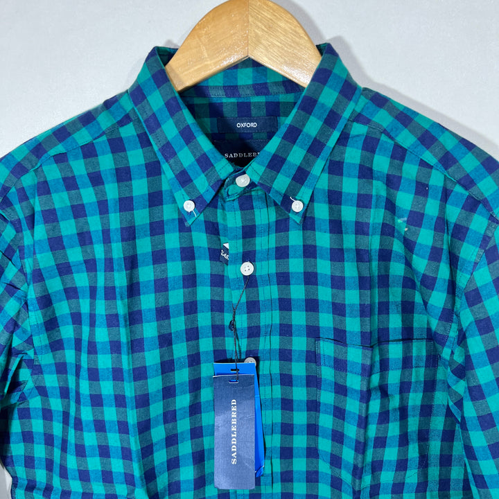SADDLEBRED BUTTON DOWN CHECKERED OXFORD COTTON SHIRT BRAND NEW