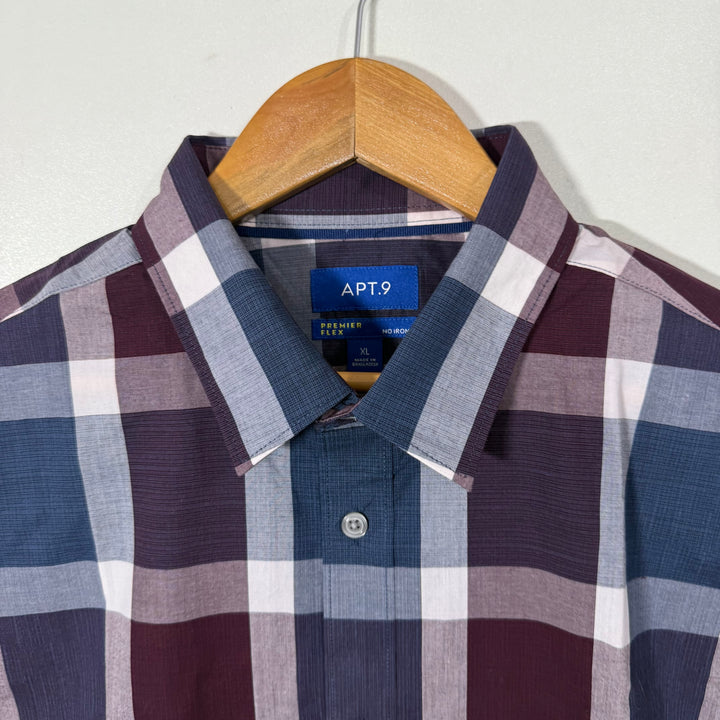 APT.9 NO IRON COTTON CHECKERED SHIRT
