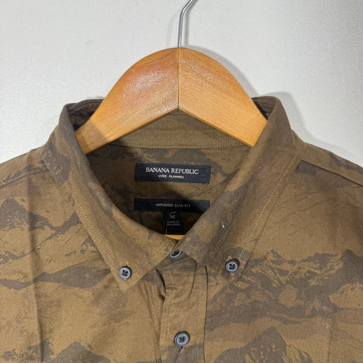 BANANA REPUBLIC LUXE FLANNEL UNTUCKED SLIM FIT PRINTED BUTTON DOWN CASUAL COTTON SHIRT BRAND NEW