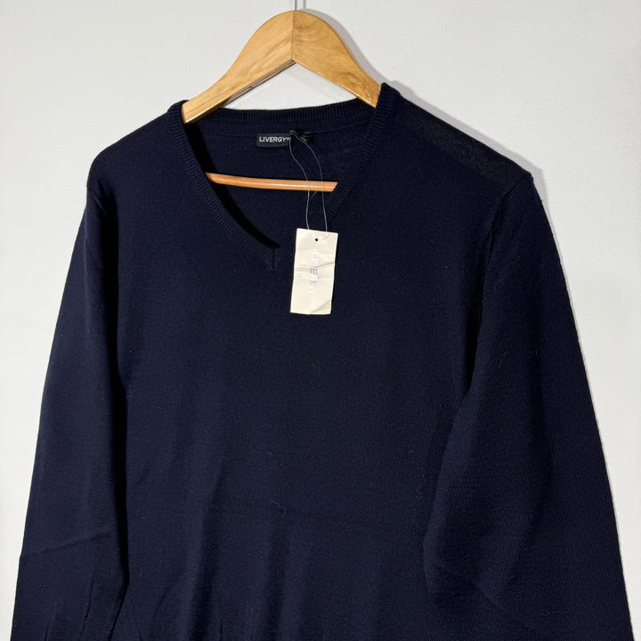 LIVERGY V NECK MERINO WOOL SWEATER BRAND NEW DARK BLUE COLOUR
