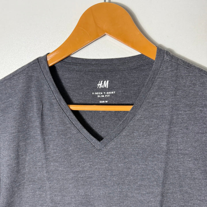 H&M V NECK COTTON TSHIRT GREY COLOUR