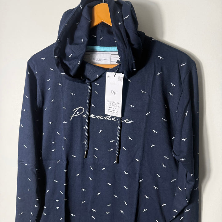 DENIM & FLOWER LONG SLEEVES COTTON TSHIRT WITH HOOD BRAND NEW