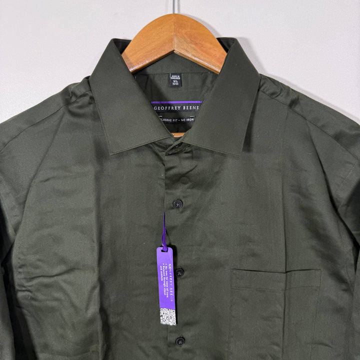 GEOFFREY BRENE CLASSIC FIT NO IRON FORMAL SHIRT DARK GREEN COLOUR