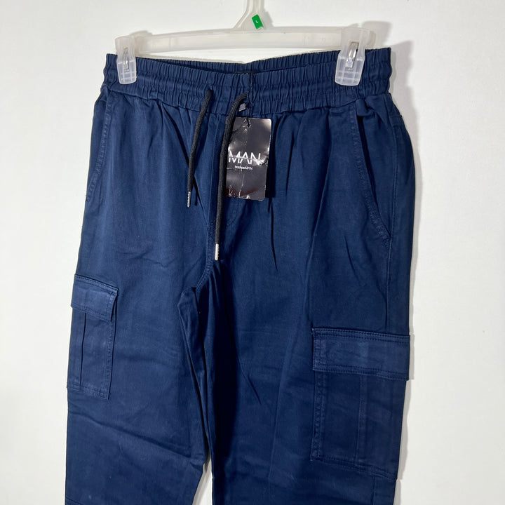 BOOHOOMAN SLIM FIT CARGO COTTON PANT BRAND BEW BLUE COLOUR
