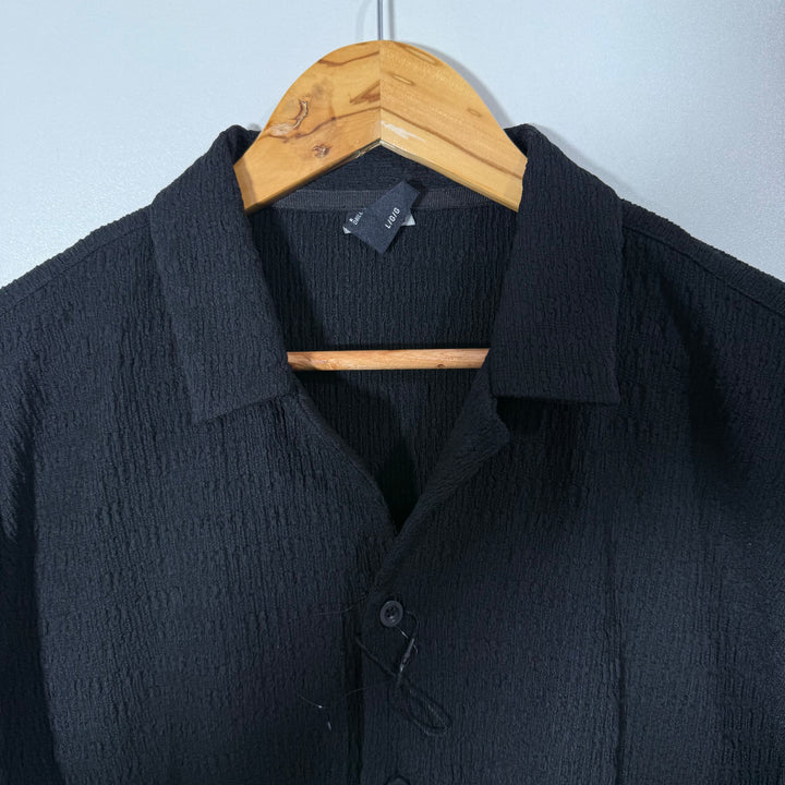 MALIBU OVERSIZED CUBAN COLLAR HALF SLEEVES KNITED SHIRT BLACK COLOUR