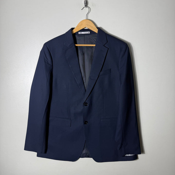 ZARA STRETCH RECYCLED COOL COMFORT TEXTURE BLAZER COAT BLUE COLOUR