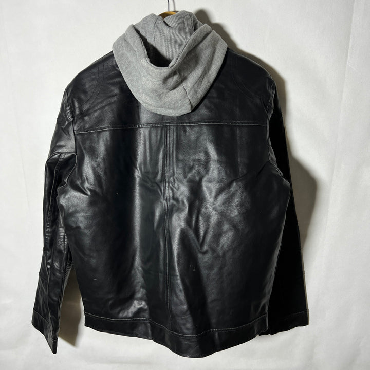 GUESS LEATHER JACKET WITH HOOD