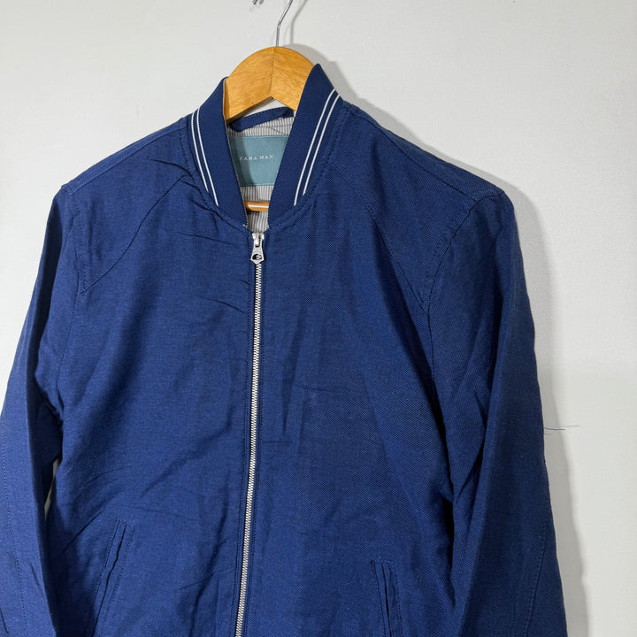 ZARA LINEN BEN COLLAR BOMBER JACKET