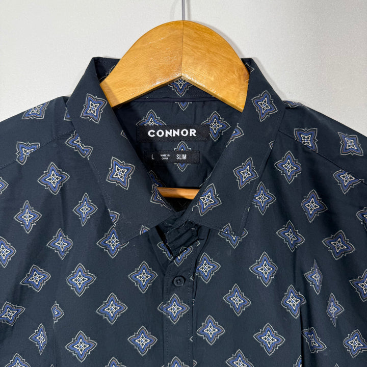 CONNOR SLIM FIT PRINTED HALF SLEEVES COTTON SHIRT