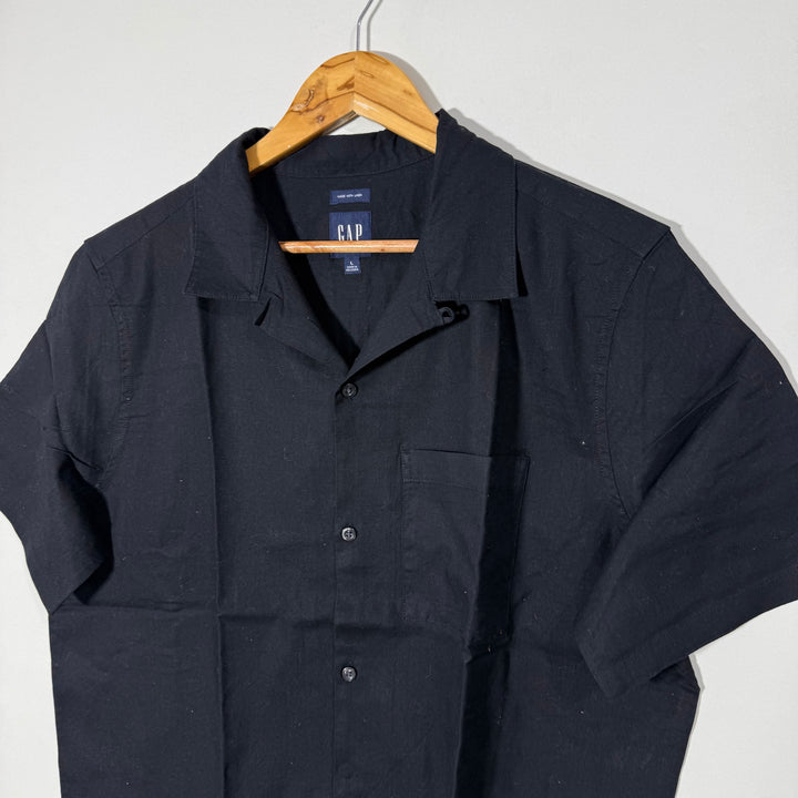GAP CUBAN COLLAR HALF SLEEVES LINEN SHIRT BLACK COLOUR