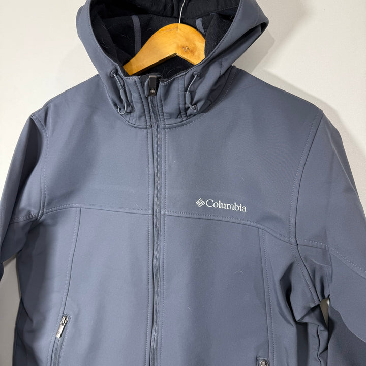 COLUMBIA SOFT SHELL WINDBREAKER JACKET INNER FLEECE WITH HOOD GREY COLOUR