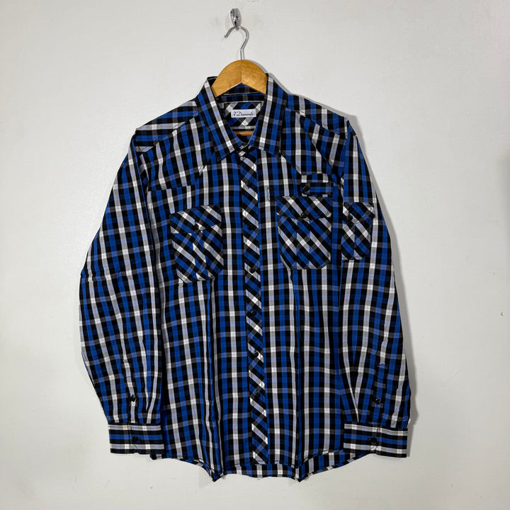 7 DIAMOND DOUBLE POCKETS COTTON CHECKERED SHIRT