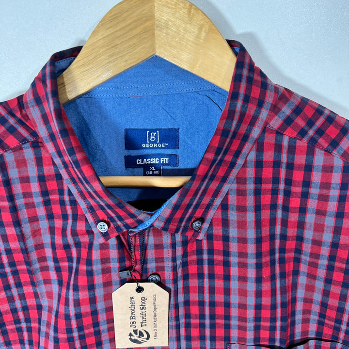 GEORGE BUTTON DOWN COTTON CHECKERED SHIRT