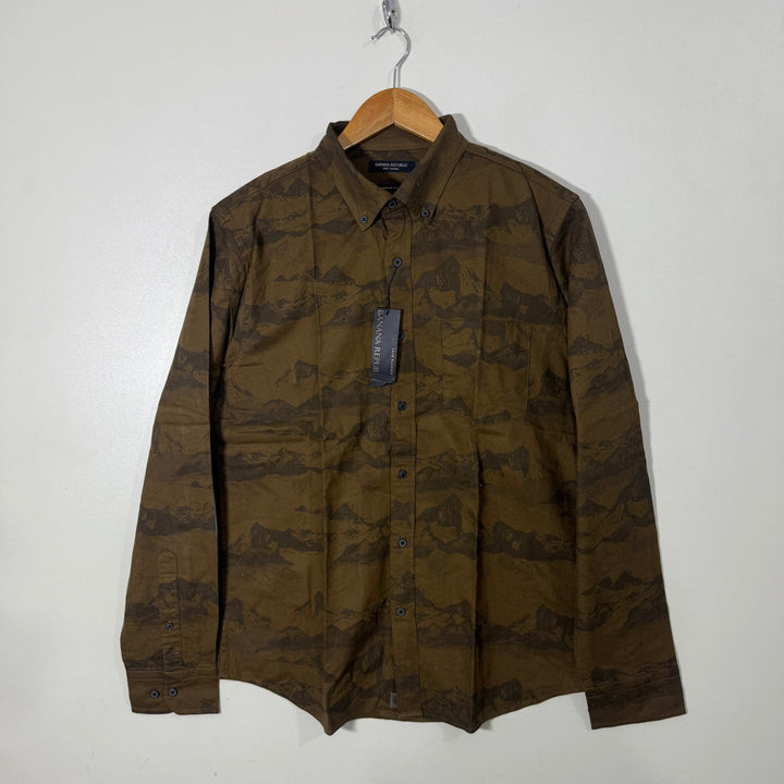 BANANA REPUBLIC LUXE FLANNEL UNTUCKED SLIM FIT PRINTED BUTTON DOWN CASUAL COTTON SHIRT BRAND NEW