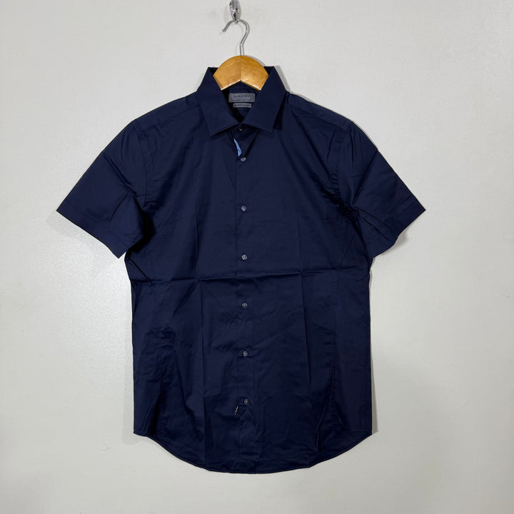 ZARA SUPER SLIM FIT HALF SLEEVES COTTON SHIRT WITH STRETCH BLUE COLOUR