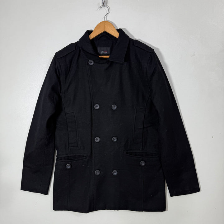ZARA DOUBLE BREASTED WOOL JACKET BLACK COLOUR