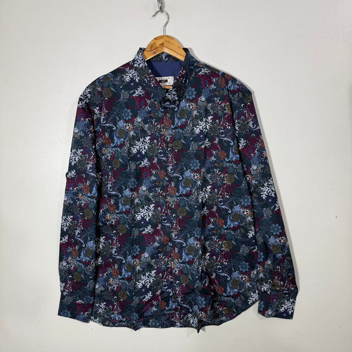 JOSEPH ABBOUD BUTTON DOWN PRINTED CASUAL COTTON SHIRT WITH STRETCH