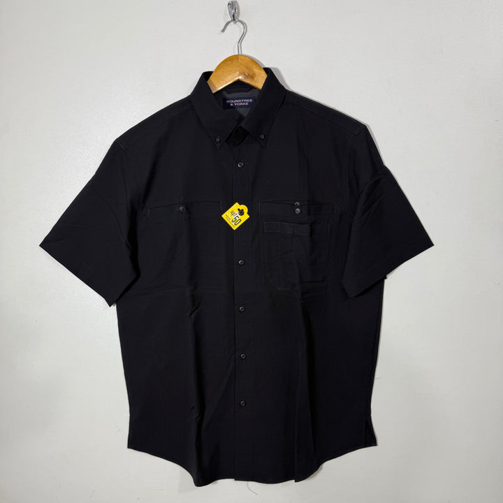 ROUNTREE &YORKE DOUBLED POCKETS HALF SLEEVES SHIRT BRAND NEW BLACK COLOUR
