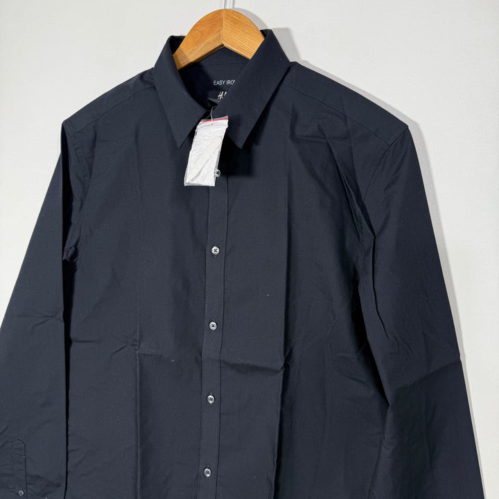 H&M ESY IRON SLIM FIT CASUAL COTTON SHIRT BRAND NEW BLACK COLOUR
