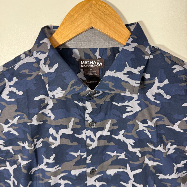MICHAEL KORS TAILORED FIT  CAMOUFLAGE COTTON SHIRT