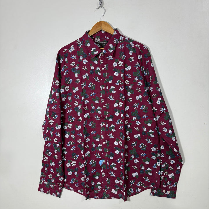 MICHAEL KORS SLIM FIT ITALIAN FABRIC PRINTED LINEN COTTON SHIRT