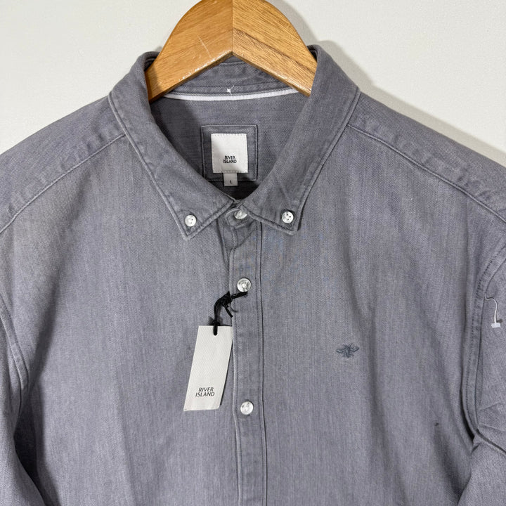 RIVER ISLAND SLIM FIT BUTTON DOWN DENIM SHIRT BRAND NEW