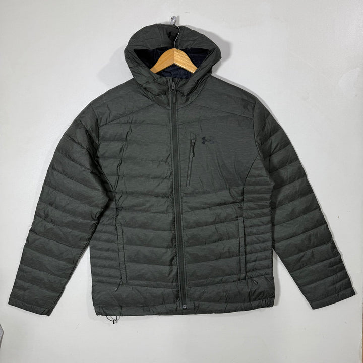 UNDER ARMOUR COLDGEAR DUCK DOWN PUFFER JACKET WITH HOOD DARK GREEN COLOUR